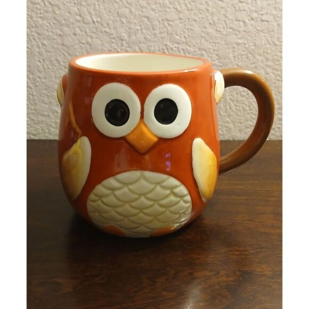 Harry & David Owl Coffee Cup Mug Red, Big Eyes‎ Whimsy Forest Animal 4" #44B5